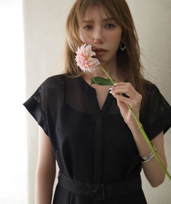 美香さん着用］メッシュッレースコンビワンピース