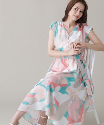24SS♡美品♡ピンキーアンドダイアン ボウタイ ワンピース 幾何学 38 24SS♡美品♡ピンキーアンドダイアン ボウタイ ワンピース 幾何学 38