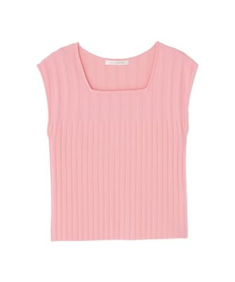 お値下げ！新品　ノーソーイングニット　スクエアネックデザイントップ ライラックM スクエアネックニットトップス（0316170323