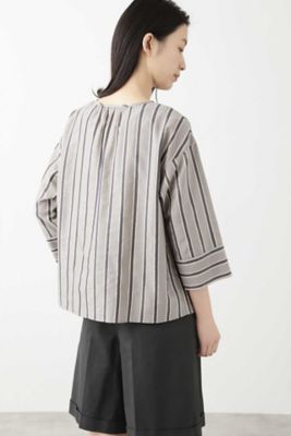 ◆テンセル綿麻ボーダー（ストライプ使）ブラウス（０７７０１１０５３３）