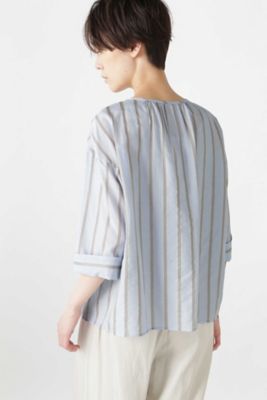 ◆テンセル綿麻ボーダー（ストライプ使）ブラウス（０７７０１１０５３３）
