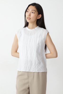 ＜human woman (Women)＞先染めシャーリングストライプノースリーブブラウス（０７７１２１０８０３）