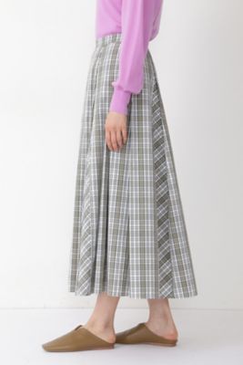 ◆チェック柄タックロングスカート（０７７１２２０９００）