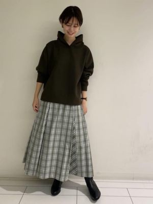 ◆チェック柄タックロングスカート（０７７１２２０９００）