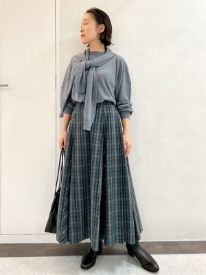 ◆チェック柄タックロングスカート（０７７１２２０９００）