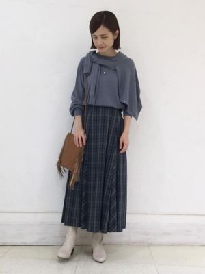 ◆チェック柄タックロングスカート（０７７１２２０９００）