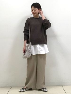 ◆ミドルゲージ編地コンビプルオーバーニット（０７７１２７００１７）