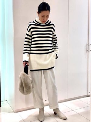 ◆畦ボーダーチュニックニット（０７７１２７０１０４）