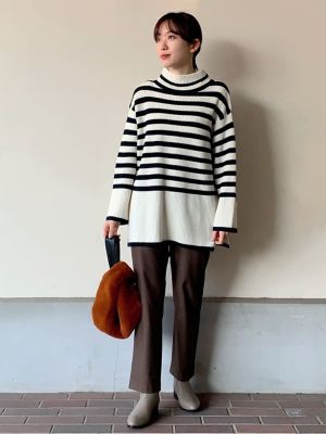 ◆畦ボーダーチュニックニット（０７７１２７０１０４）