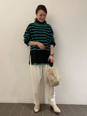 ◆畦ボーダーチュニックニット（０７７１２７０１０４）