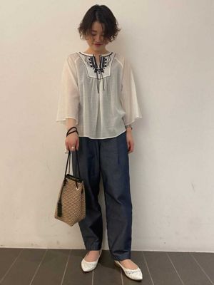 ◆コットンシャーリング刺繍ブラウス（０７７２１１０４００）