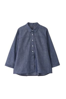 ◆リサイクルポリエステル混ダンガリーブラウス（０７７２１１０４０８）