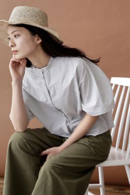 ＜human woman (Women)＞◆ストライプバンドカラーブラウス（０７７２１１０５０１）