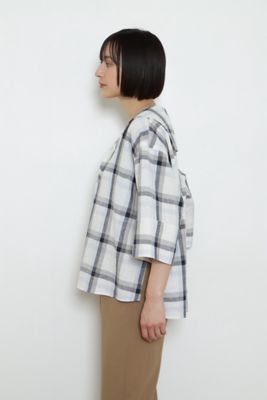 ◆セーラーカラー綿麻チェックブラウス（０７７２１１０５０７）