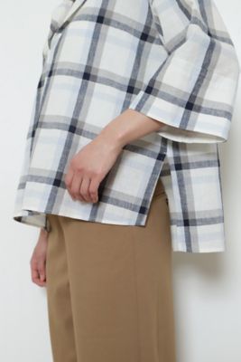 ◆セーラーカラー綿麻チェックブラウス（０７７２１１０５０７）