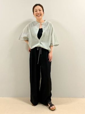 ストライプバンドカラーブラウス（０７７２１１０６１４）