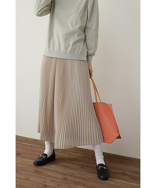【SALE】シャンブレープリーツスカート ベージュ040 ロングスカート