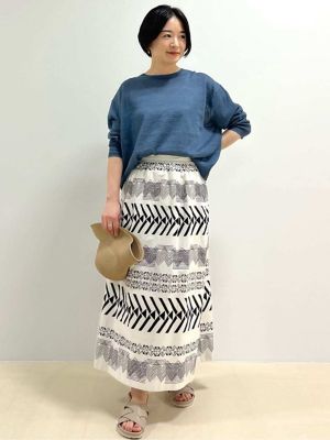 ジャストカヴァリ⭕️美品　膝丈スカート　希少　アニマル　虎　トラ　38 総柄 大きいサイズかるFUWA素材綿100％楽ちんロング丈スカート