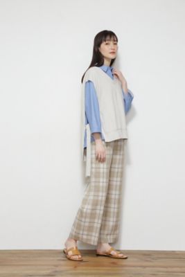 ◆麻みえポリエステルツイルチェックパンツ（０７７２１３０４０３）