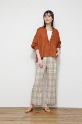 ◆麻みえポリエステルツイルチェックパンツ（０７７２１３０４０３）