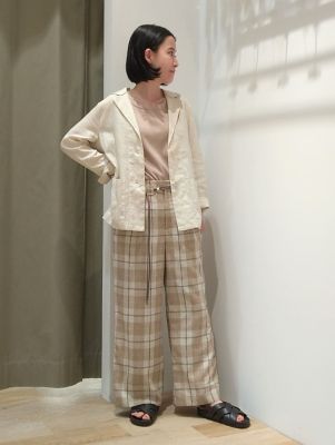 ◆麻みえポリエステルツイルチェックパンツ（０７７２１３０４０３）