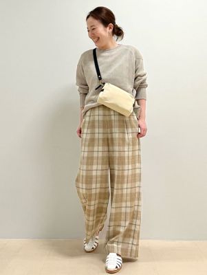◆麻みえポリエステルツイルチェックパンツ（０７７２１３０４０３）