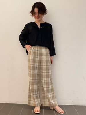 ◆麻みえポリエステルツイルチェックパンツ（０７７２１３０４０３）