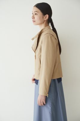 咲村です。ノーノーイエスの素敵なブルゾンです！レディース　本革　ベージュ ◇ハードマンリネンノーカラージップブルゾン