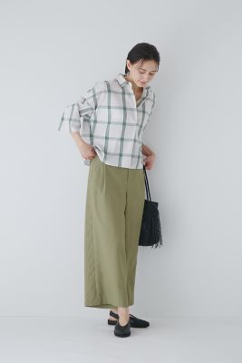 【Ma-chan★】美品♡セオリー ストライプリネン風ウール パンツスーツ ◇PEレーヨンリネンセミワイドパンツ（0773130402