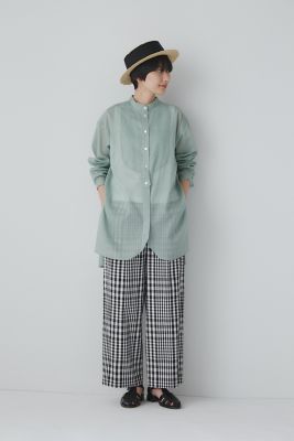 ◆綿麻チェックセミワイドパンツ（０７７３１３０４０８）