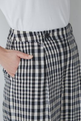 ◆綿麻チェックセミワイドパンツ（０７７３１３０４０８）