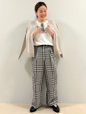 ◆綿麻チェックセミワイドパンツ（０７７３１３０４０８）