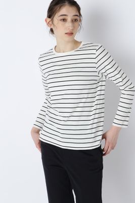 ＜human woman (Women)＞オーガニック綿天竺長袖ボーダーＴシャツ（０７７３１６０２０３）