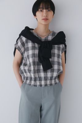 ＜human woman (Women)＞◆麻チェックプルオーバーブラウス（０７７３２１０７０４）