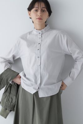 ＜human woman (Women)＞◆スタンドフリルストライプブラウス（０７７３２１０９０２）