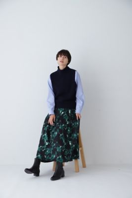 human woman ブラッシュプリントサテンスカート グリーン3 ◇ブラッシュプリントサテンスカート（0773220104