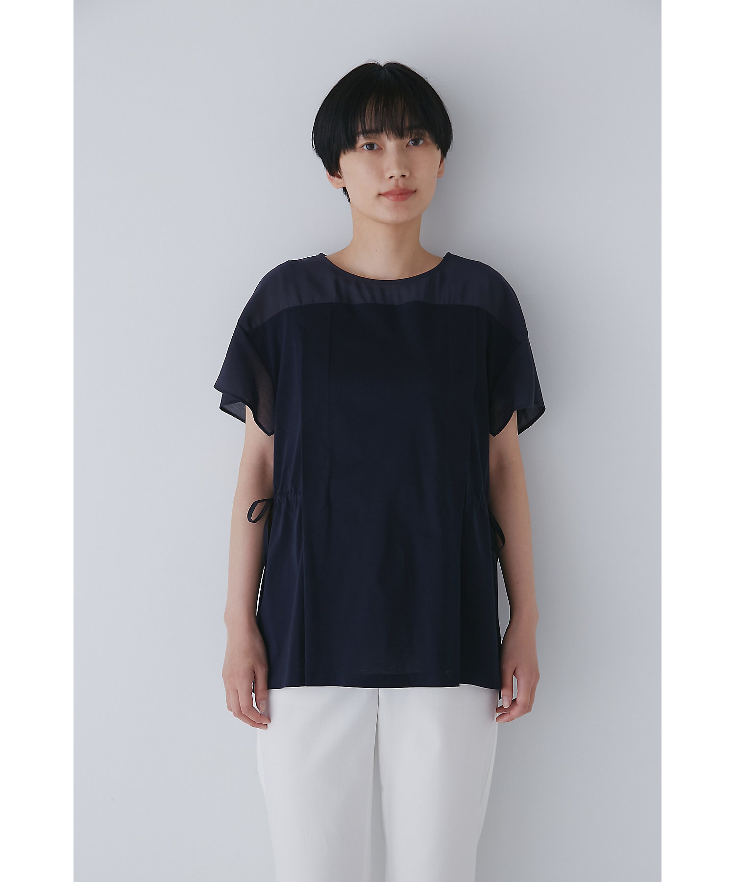 ◇異素材コンビギャザートップス(0773260701 ◇異素材コンビギャザートップス(0773260701