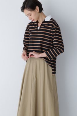 【SALE】human woman (Women)/ヒューマンウーマン ハイゲージボーダー襟付カットソー(0773260801) ブラック トップス【三越伊勢丹/公式】