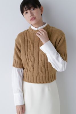 【SALE】human woman (Women)/ヒューマンウーマン ハーフスリーブ ブークレニットプルオーバー(0773270010) ベージュ トップス【三越伊勢丹/公式】