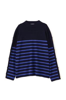 ◆袖ボタン付きボーダーニット human woman｜◇袖ボタン付きボーダーニット | Rakuten Fashion