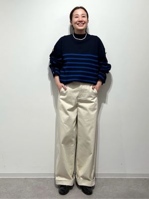 ◆袖ボタン付きボーダーニット human woman ニット セーター 袖ボタン付きボーダーニット