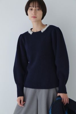 【SALE】human woman (Women)/ヒューマンウーマン ビジュー付きペプラムニット(0773270206) ネービー トップス【三越伊勢丹/公式】