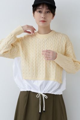 【SALE】human woman (Women)/ヒューマンウーマン 布帛ドッキングケーブルニット(0774170206) ホワイト トップス【三越伊勢丹/公式】