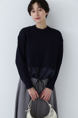 【SALE】human woman (Women)/ヒューマンウーマン 布帛ドッキングケーブルニット(0774170206) ネービー トップス【三越伊勢丹/公式】