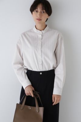 ◆スタンドフリルストライプブラウス（０７７４２１０９０５）