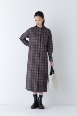 ◆コットン起毛チェックリブカラーシャツワンピース（０７７４２４０１０２）