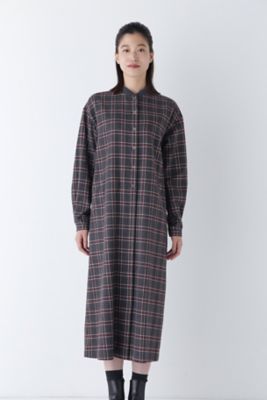 ◆コットン起毛チェックリブカラーシャツワンピース（０７７４２４０１０２）