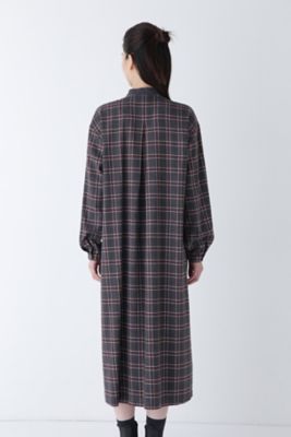 ◆コットン起毛チェックリブカラーシャツワンピース（０７７４２４０１０２）
