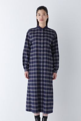 ◆コットン起毛チェックリブカラーシャツワンピース（０７７４２４０１０２）
