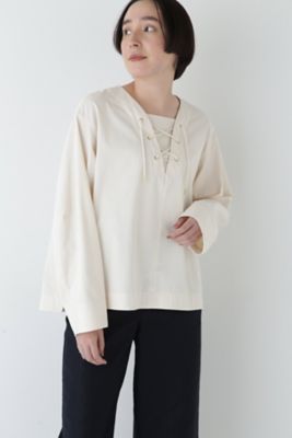 ◇ツイルワッシャーレースアップブラウス（0775110103